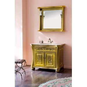 Комплект мебели для ванной Classic 90Е (цвет золото) зеркало в раме Аллигатор-мебель